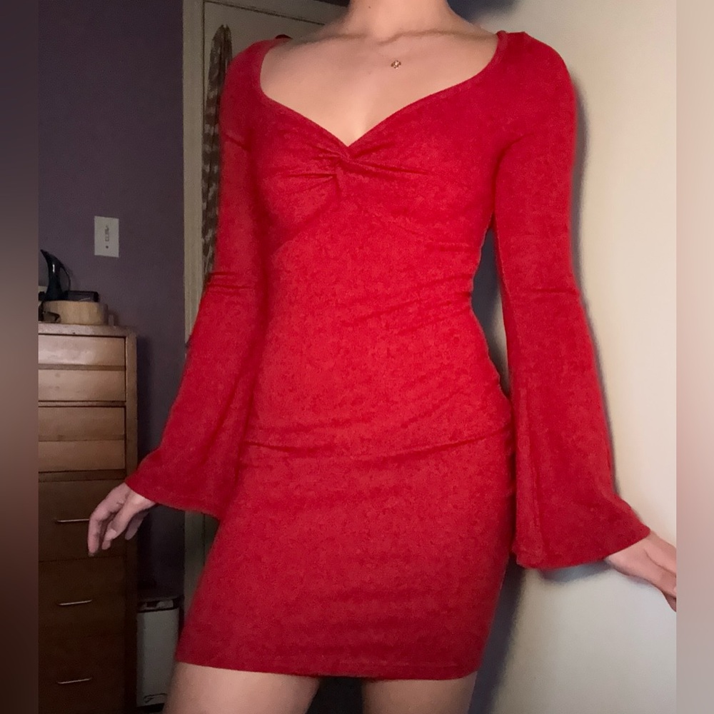 Whimsygoth Cider Vibrant Red Bell Sleeve Dress